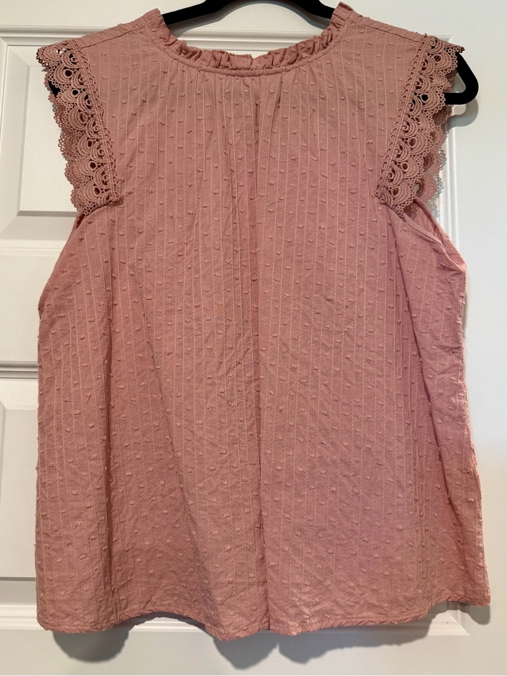 MINE Dusty Rose Swiss Dot Crochet Trim Sleeveless Top